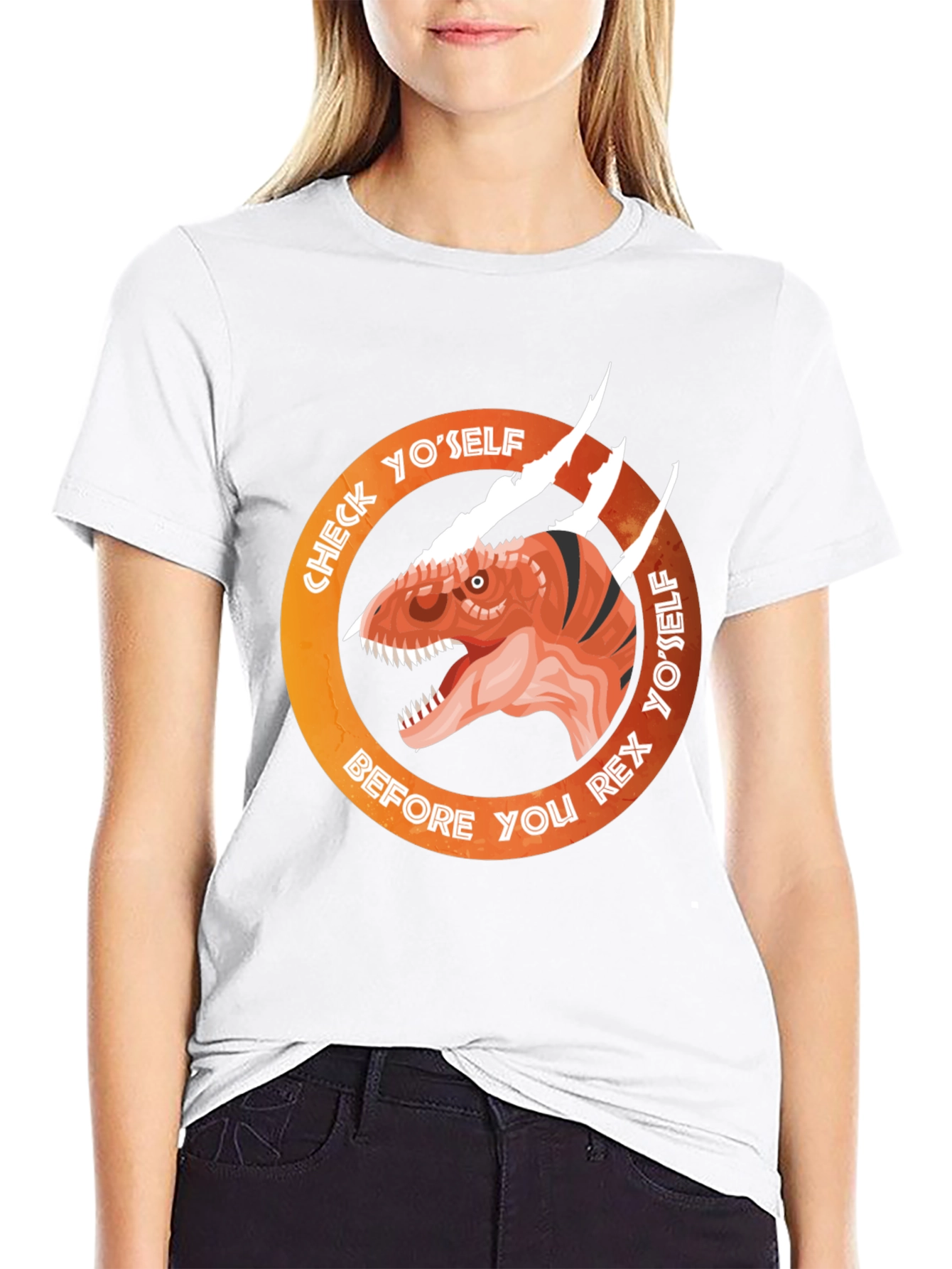 Check Yoself Rex Dinosaur Graphic Tee