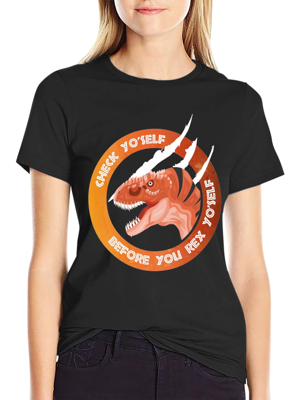 Check Yoself Rex Dinosaur Graphic Tee