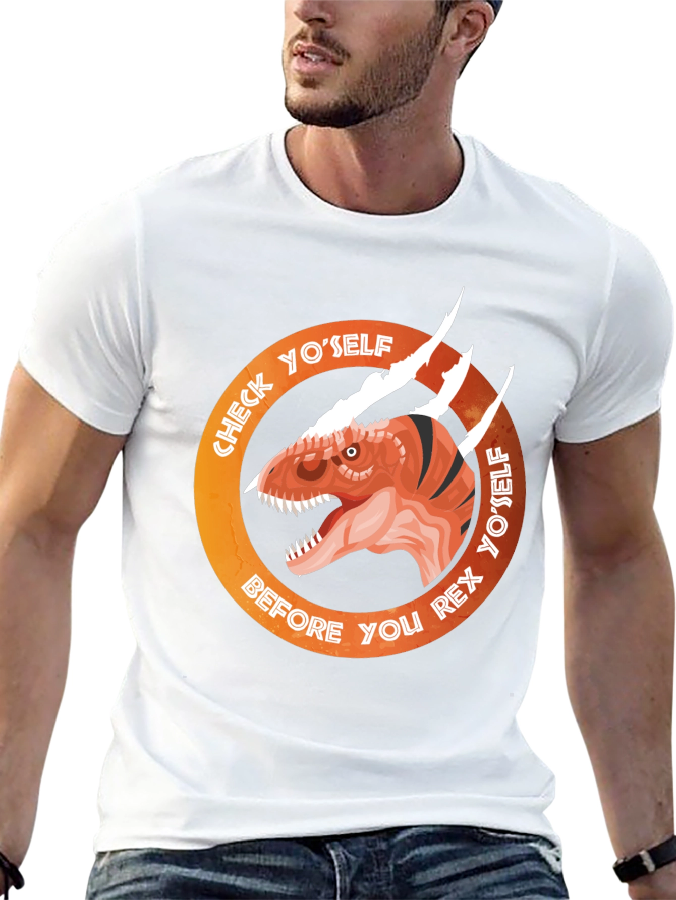 Check Yoself Rex Dinosaur Graphic Tee