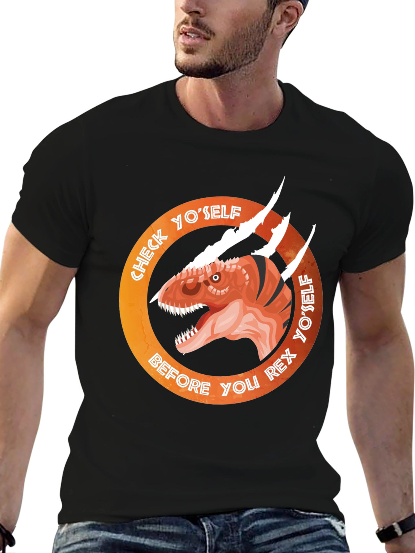 Check Yoself Rex Dinosaur Graphic Tee