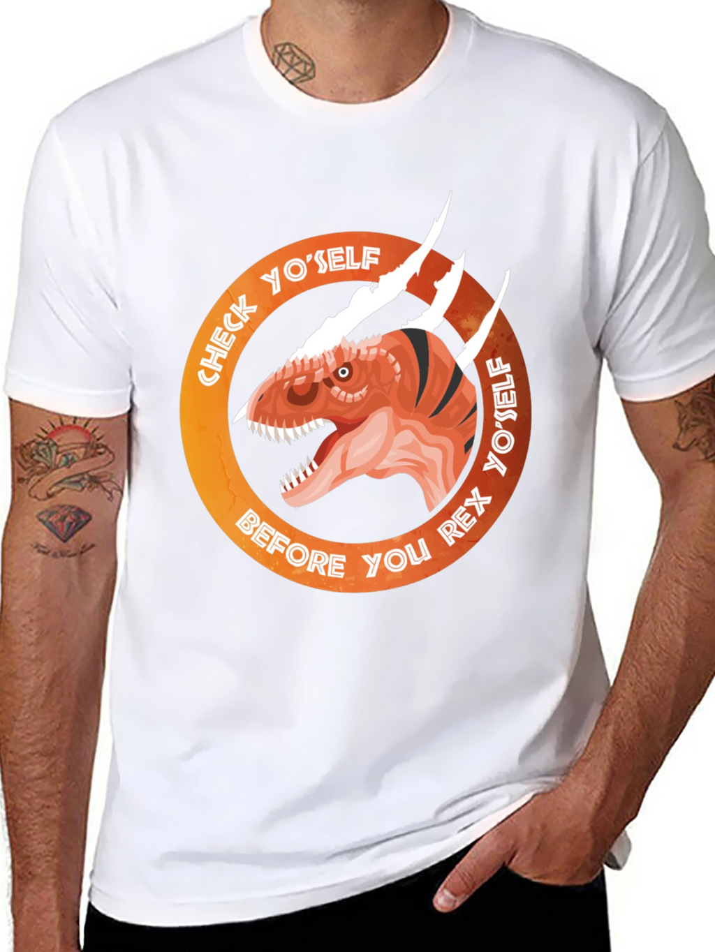 Check Yoself Rex Dinosaur Graphic Tee