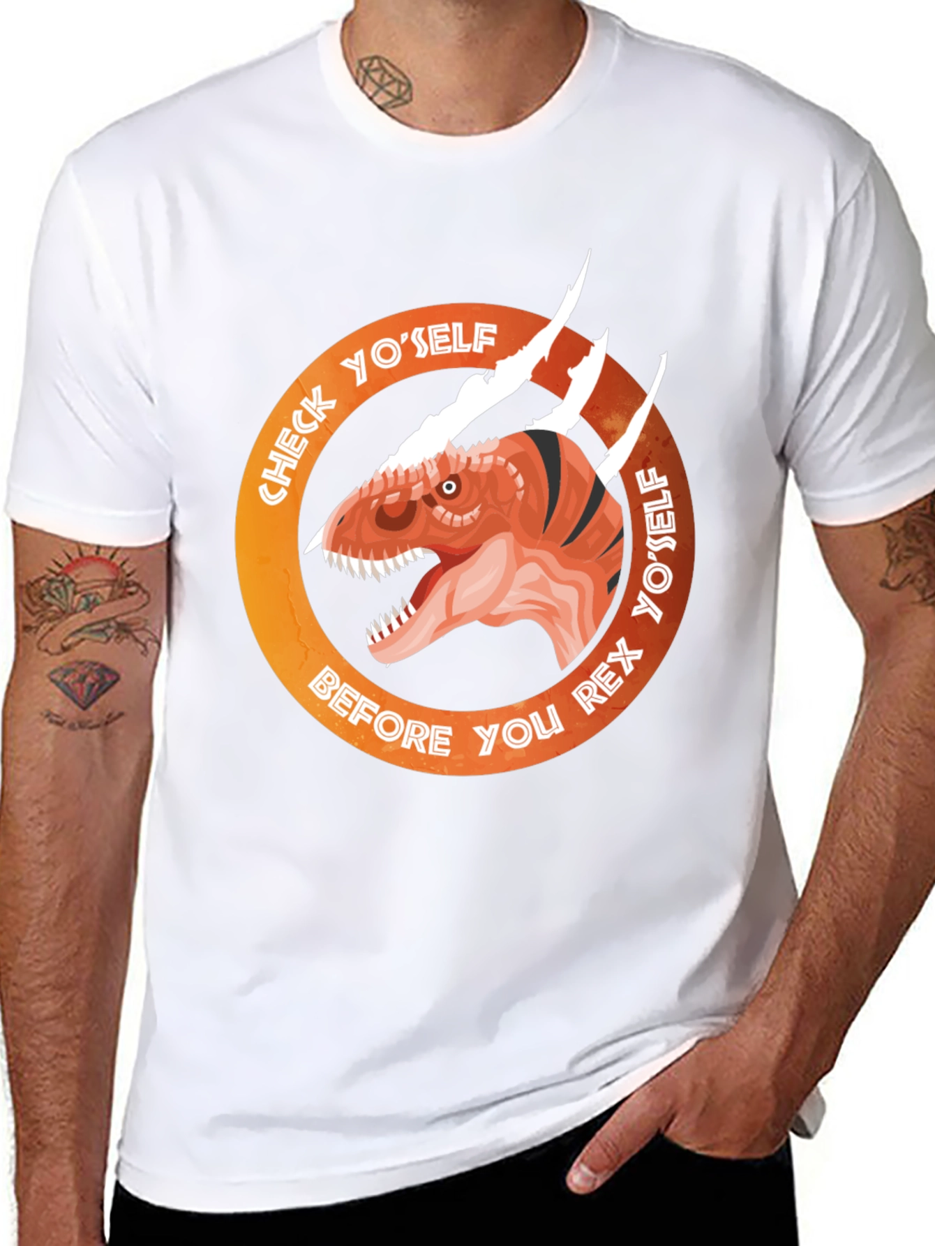 Check Yoself Rex Dinosaur Graphic Tee