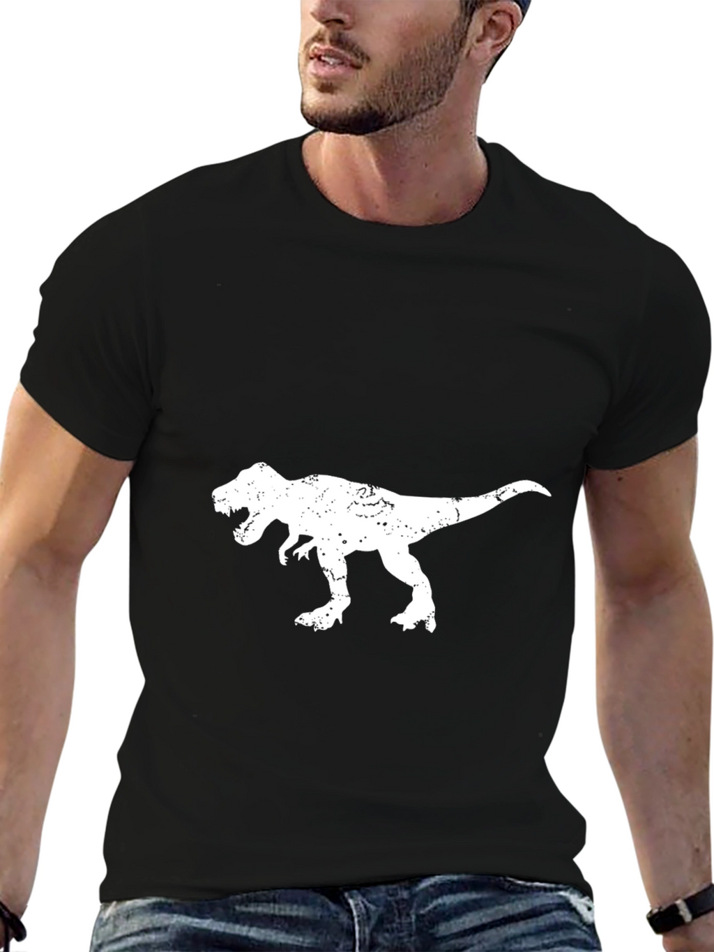 T-Rex Distressed Graphic Tee - Black Cotton T-Shirt