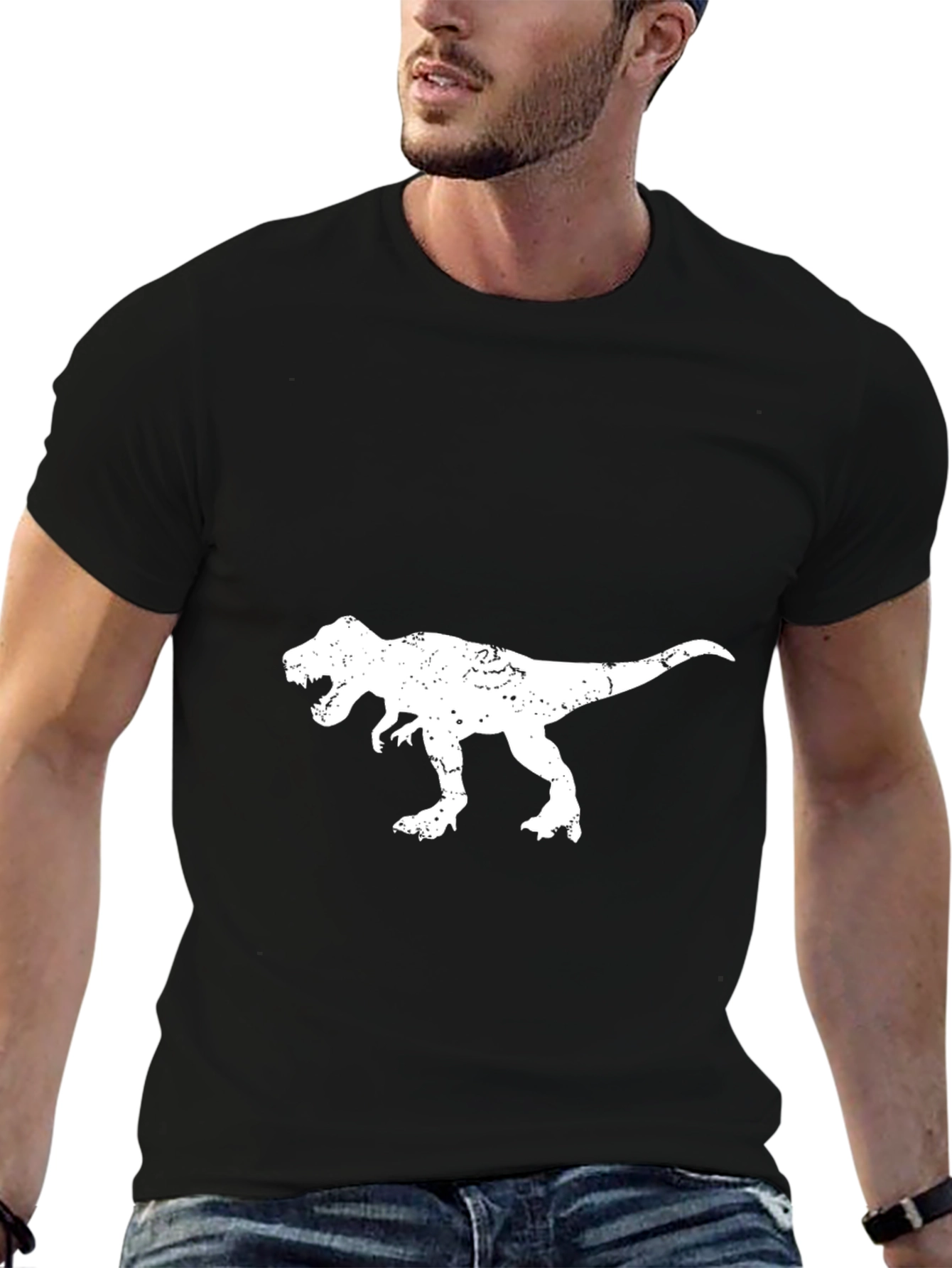 T-Rex Distressed Graphic Tee - Black Cotton T-Shirt