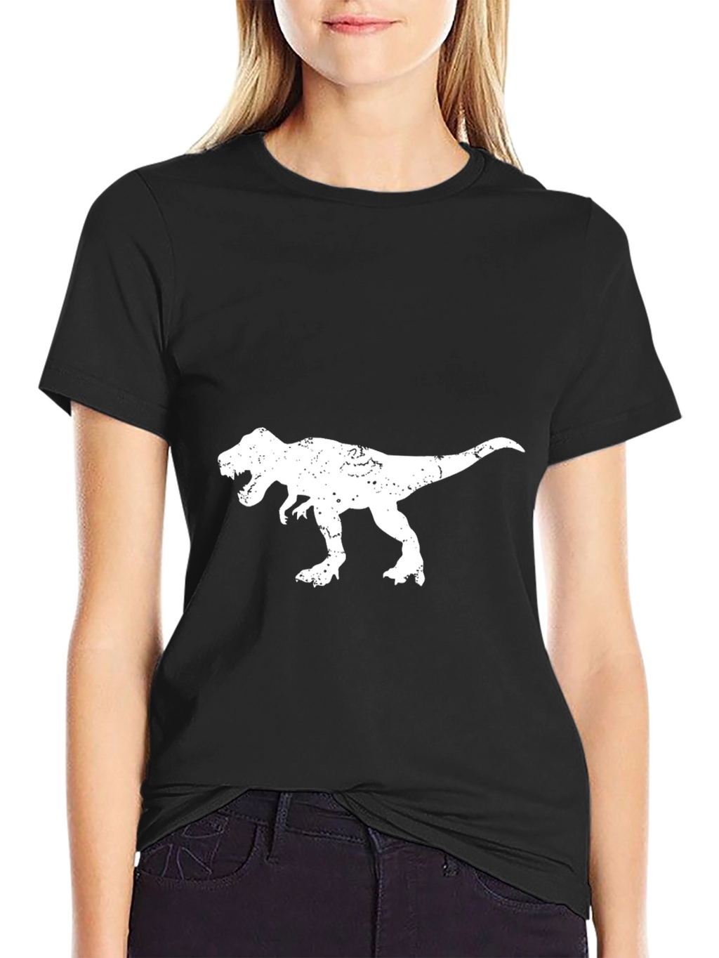 T-Rex Distressed Graphic Tee - Black Cotton T-Shirt
