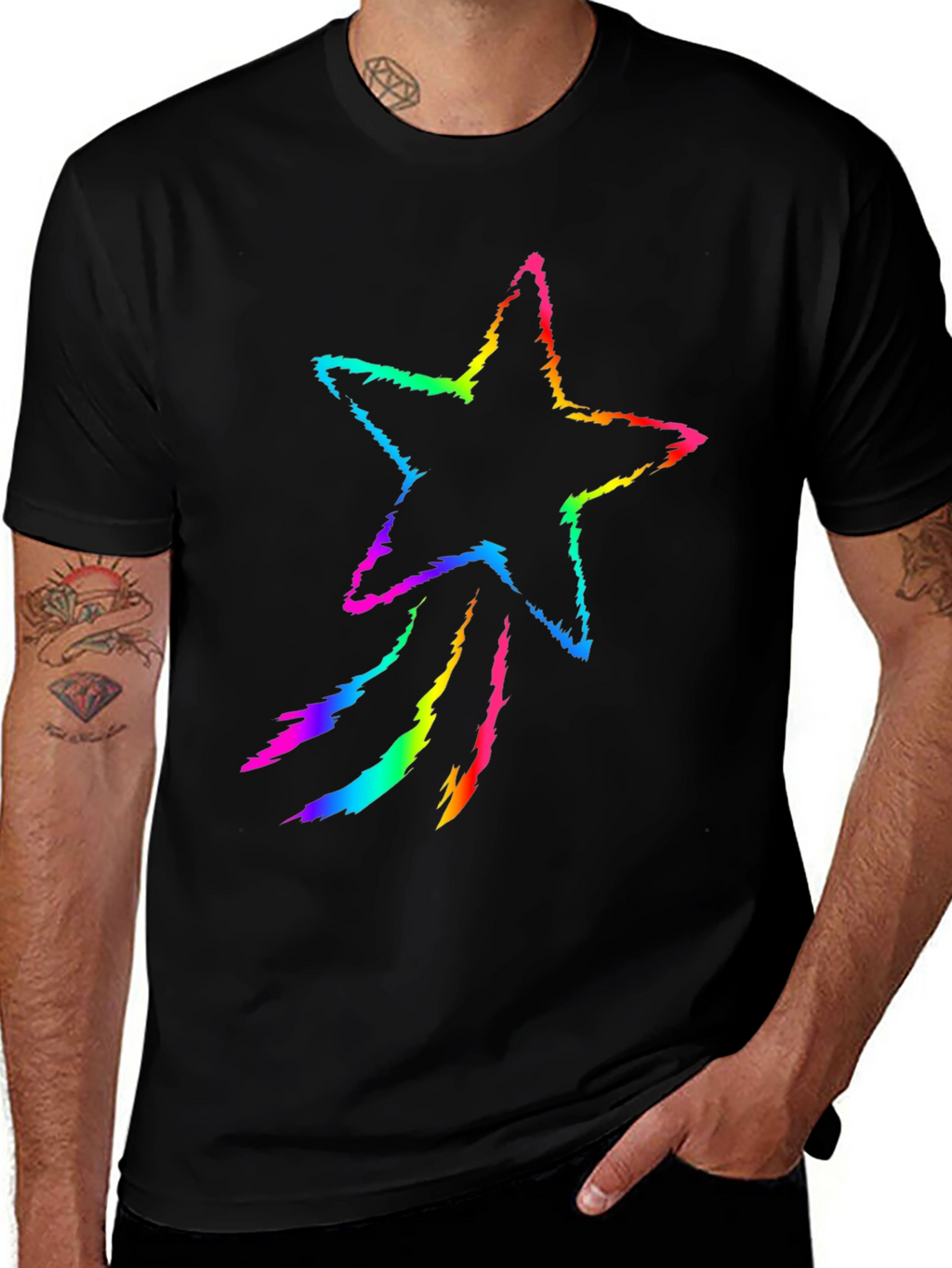 Rainbow Star Graphic Black T-Shirt