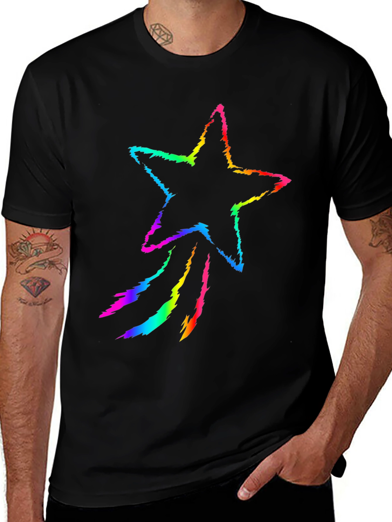 Rainbow Star Graphic Black T-Shirt