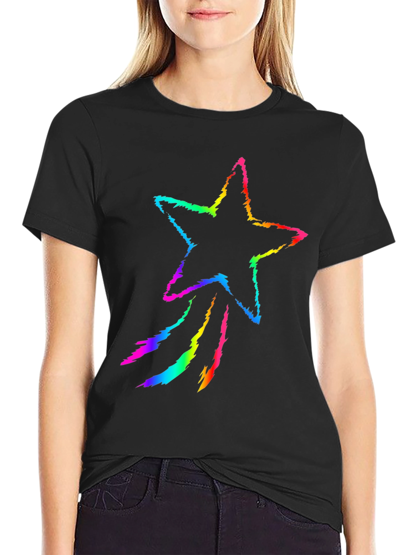 Rainbow Star Graphic Black T-Shirt