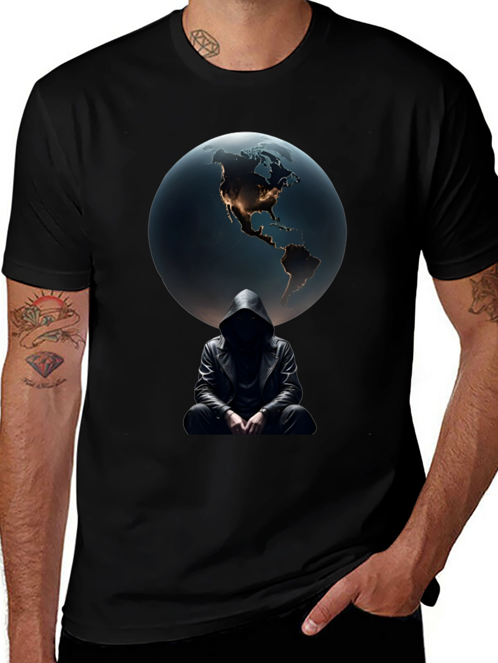 Earth & Shadow Graphic T-Shirt - Mens Black Tee