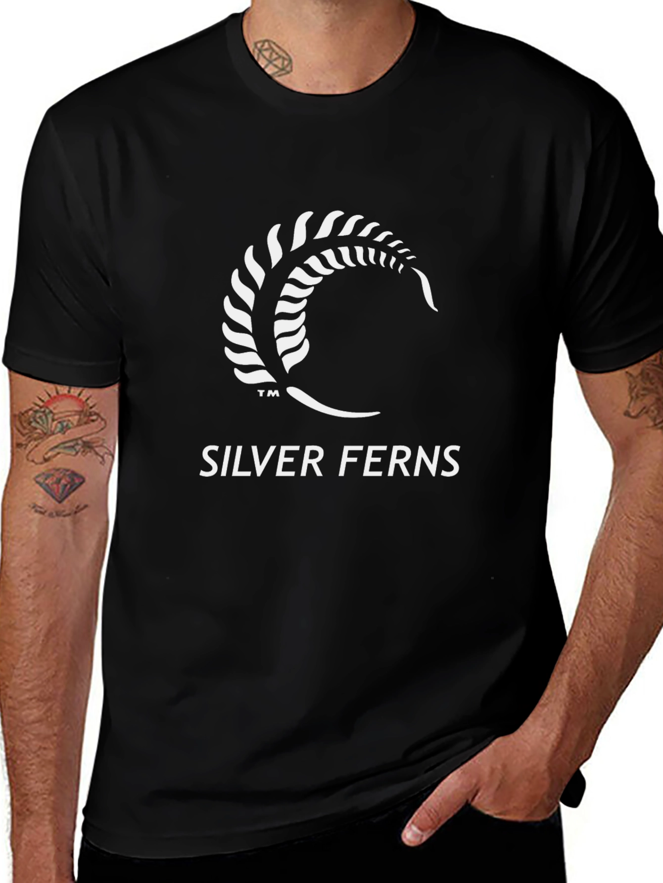 Silver Ferns Graphic Tee - Black Cotton Blend