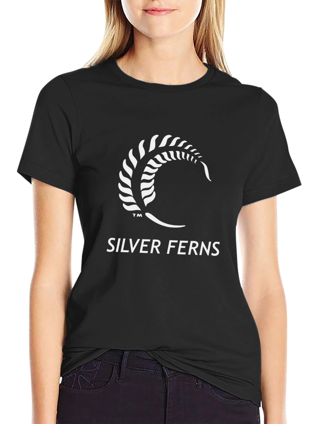Silver Ferns Graphic Tee - Black Cotton Blend