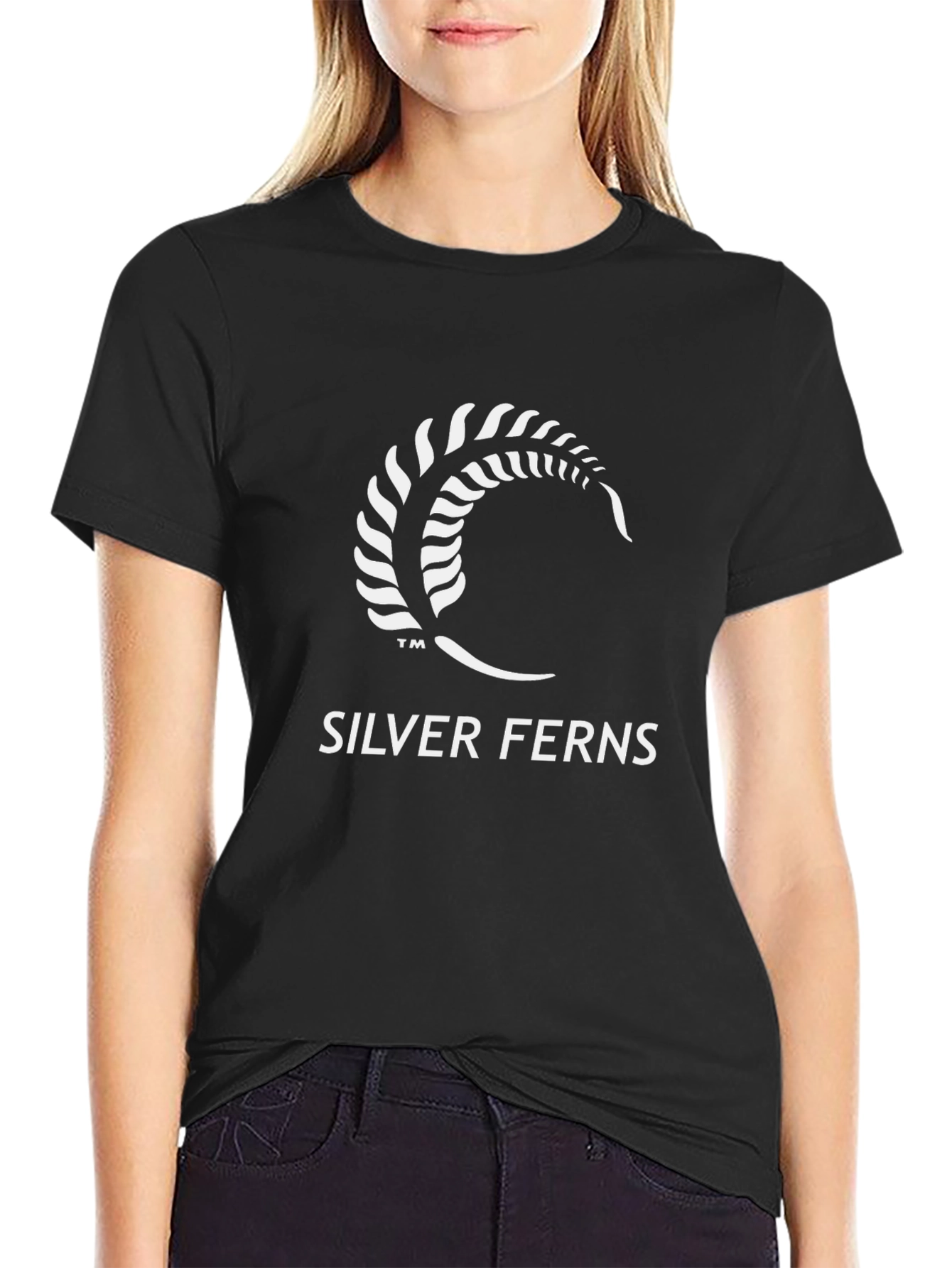 Silver Ferns Graphic Tee - Black Cotton Blend