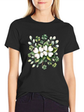 Floral Graphic Print Black T-Shirt