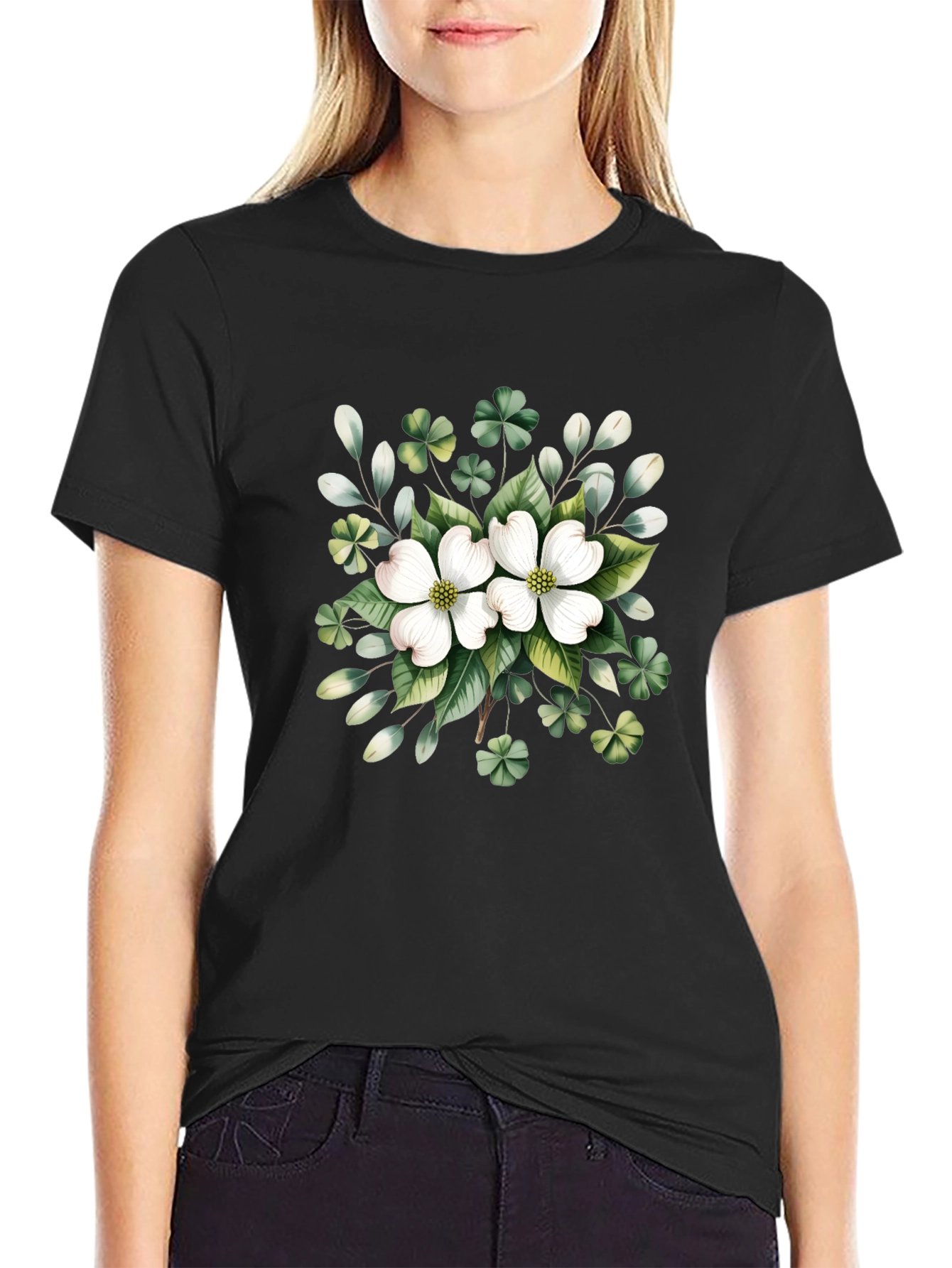 Floral Graphic Print Black T-Shirt