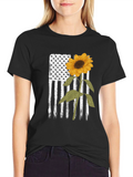 Sunflower American Flag Graphic T-Shirt