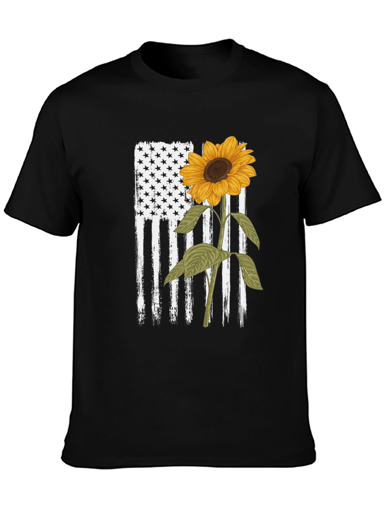 Sunflower American Flag Graphic T-Shirt
