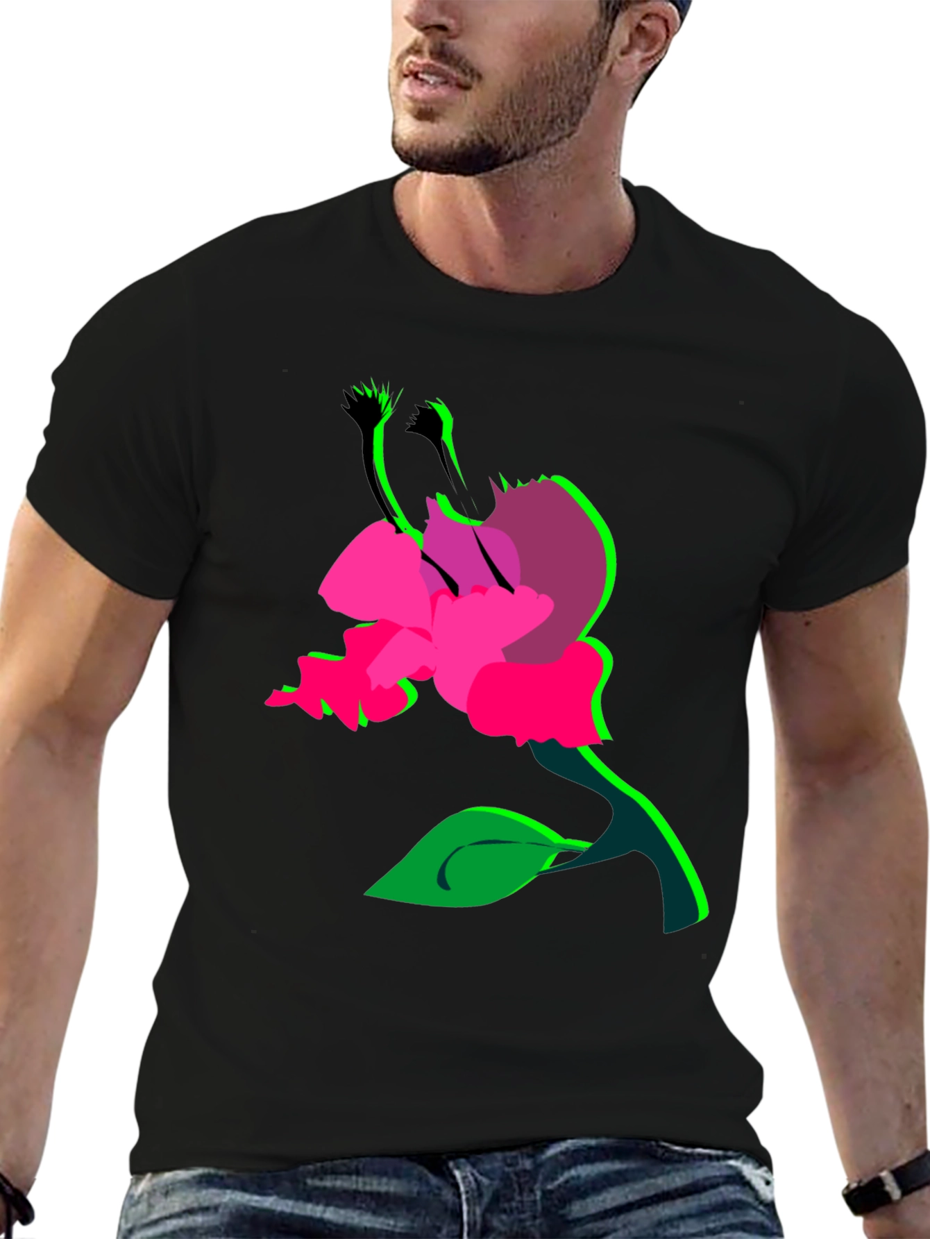 Surreal Flower Graphic T-Shirt - Bold Black Tee