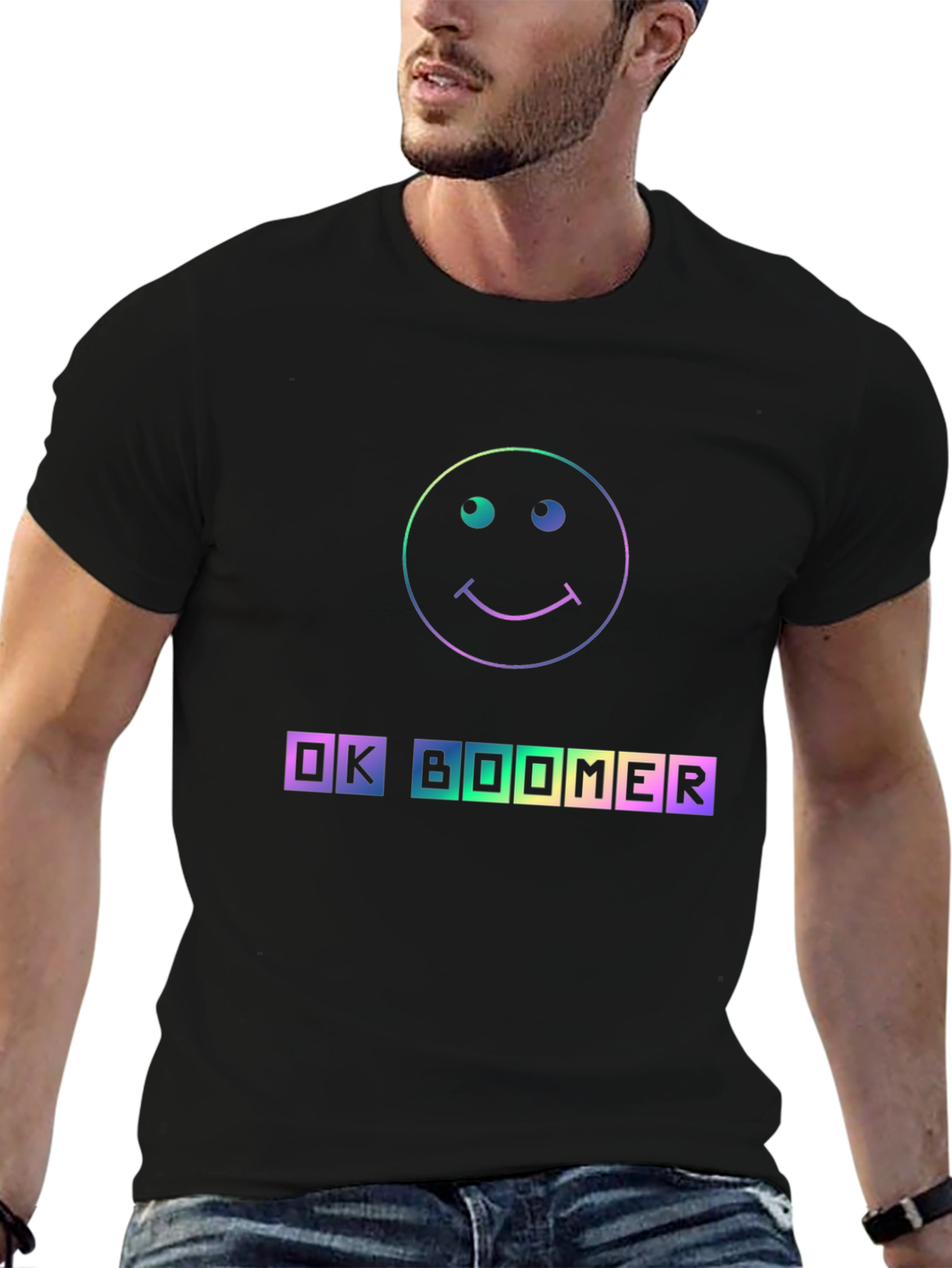 OK Boomer T-Shirt - Rainbow Smiley Face