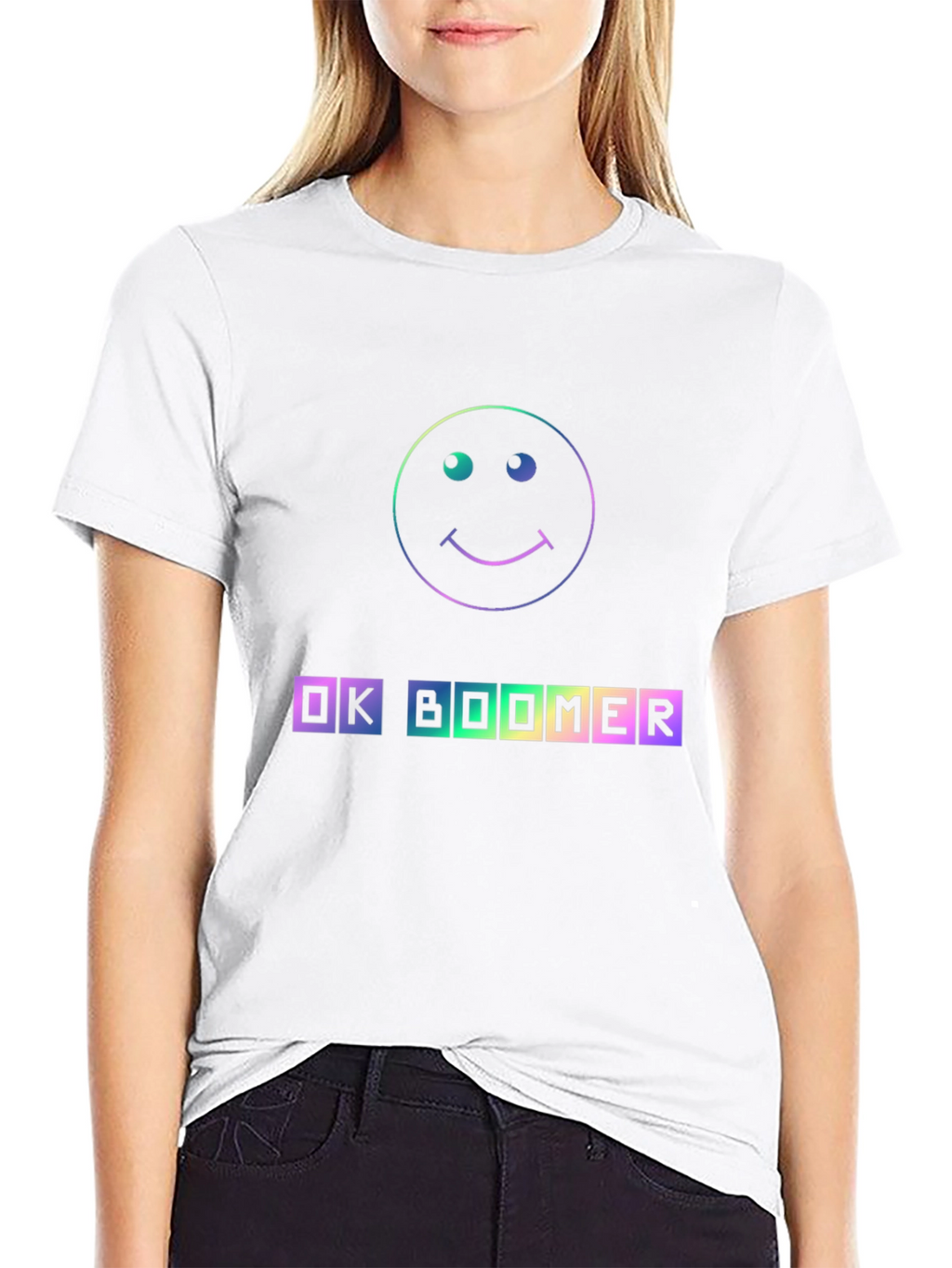 OK Boomer T-Shirt - Rainbow Smiley Face
