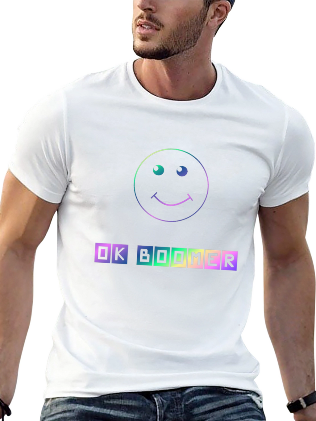 OK Boomer T-Shirt - Rainbow Smiley Face