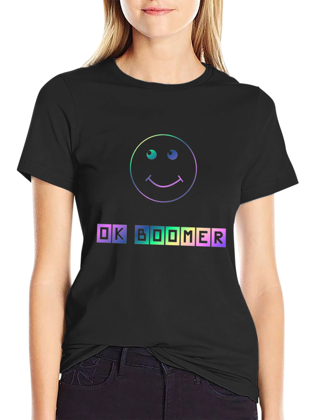 OK Boomer T-Shirt - Rainbow Smiley Face