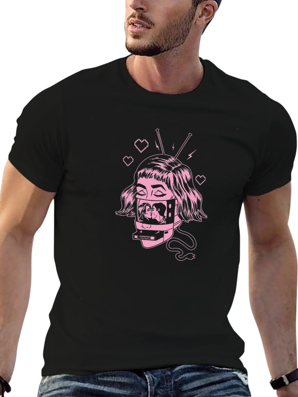 Romantic TV Head Graphic T-Shirt
