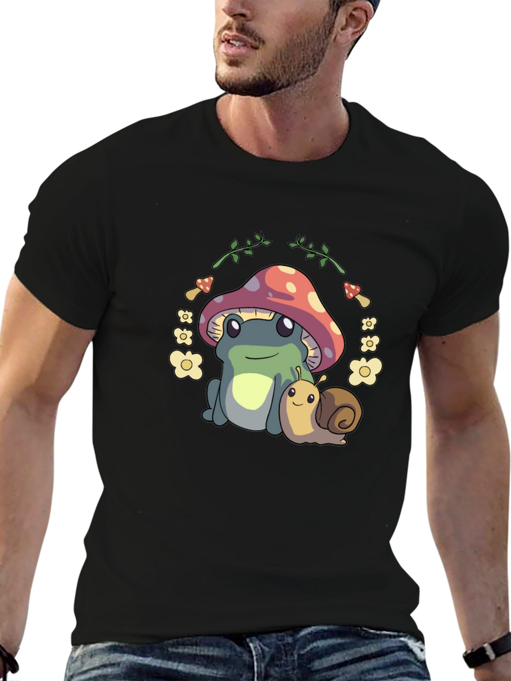 Cute Frog & Snail Mushroom T-Shirt - Unique Design