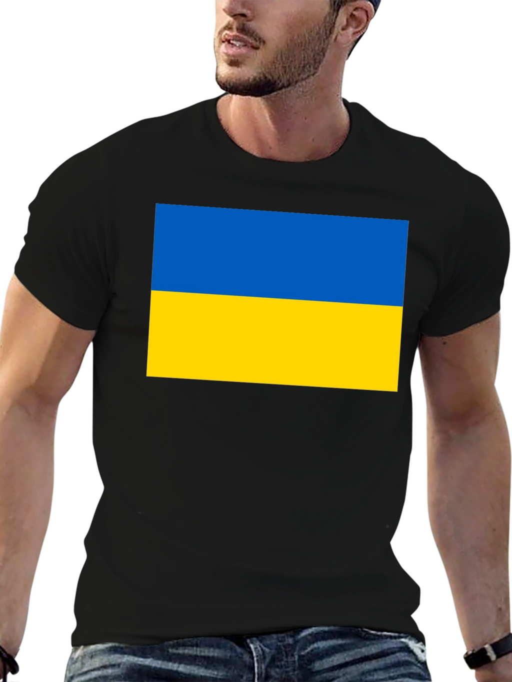 Ukraine Flag T-Shirt Black Cotton Tee