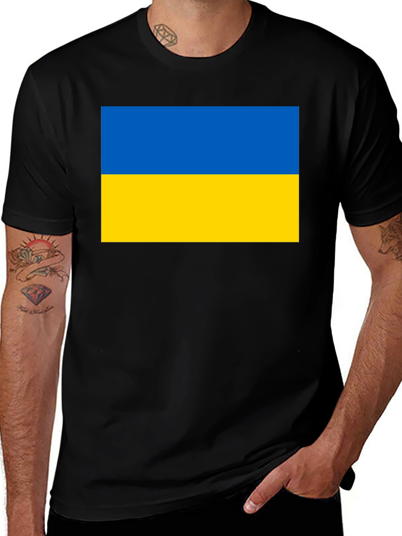 Ukraine Flag T-Shirt Black Cotton Tee