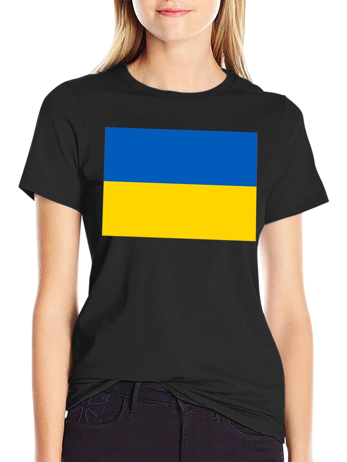 Ukraine Flag T-Shirt Black Cotton Tee