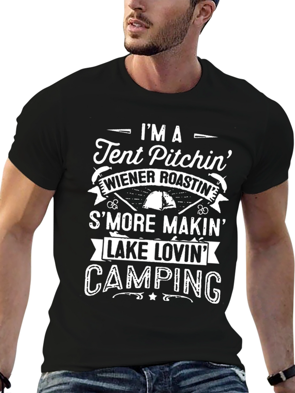 Camping Lover T-Shirt - Tent Pitching Wiener Roasting Design