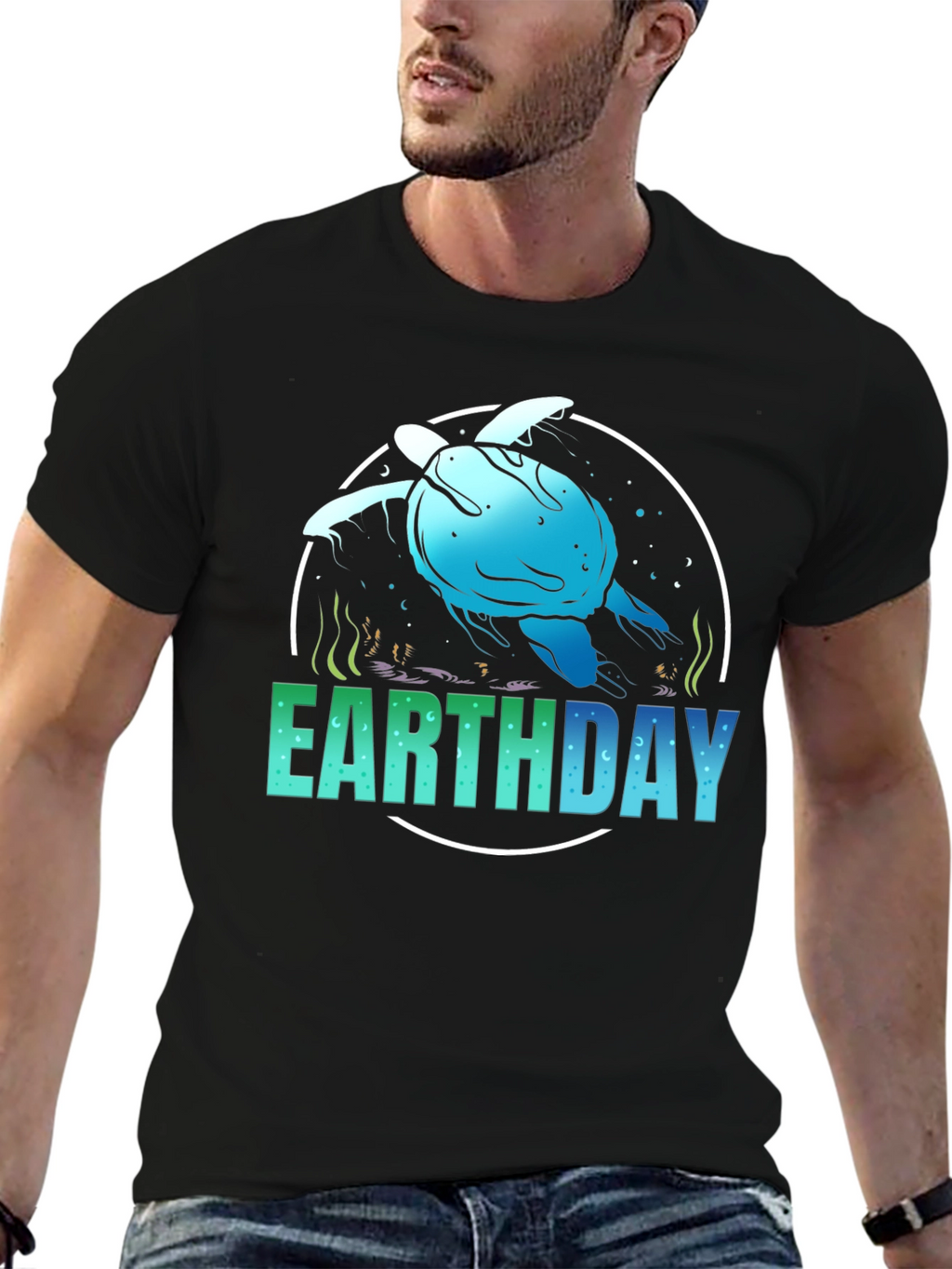 Earth Day Turtle Graphic Tee - Black