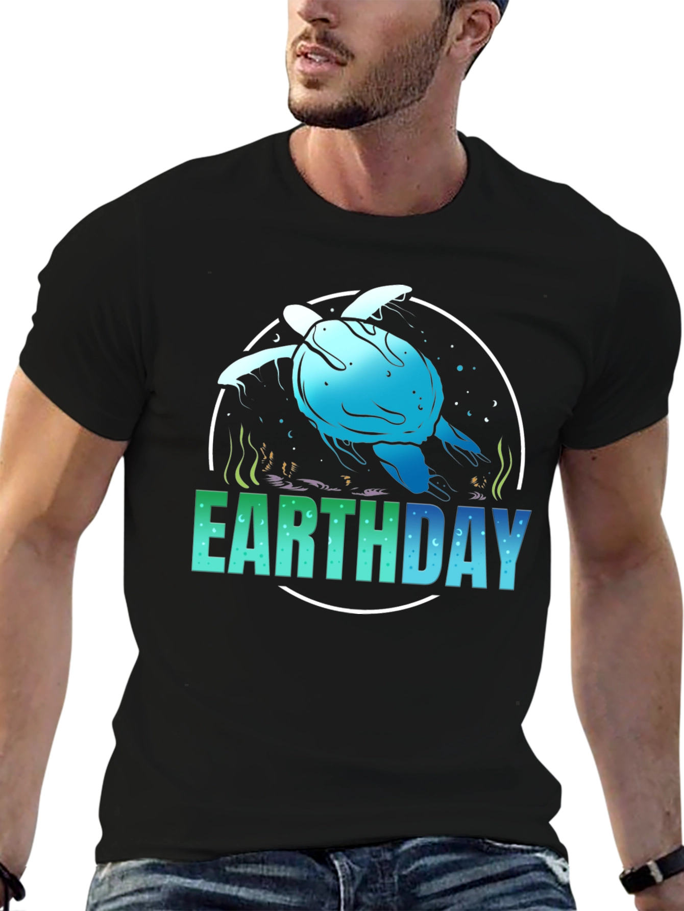 Earth Day Turtle Graphic Tee - Black