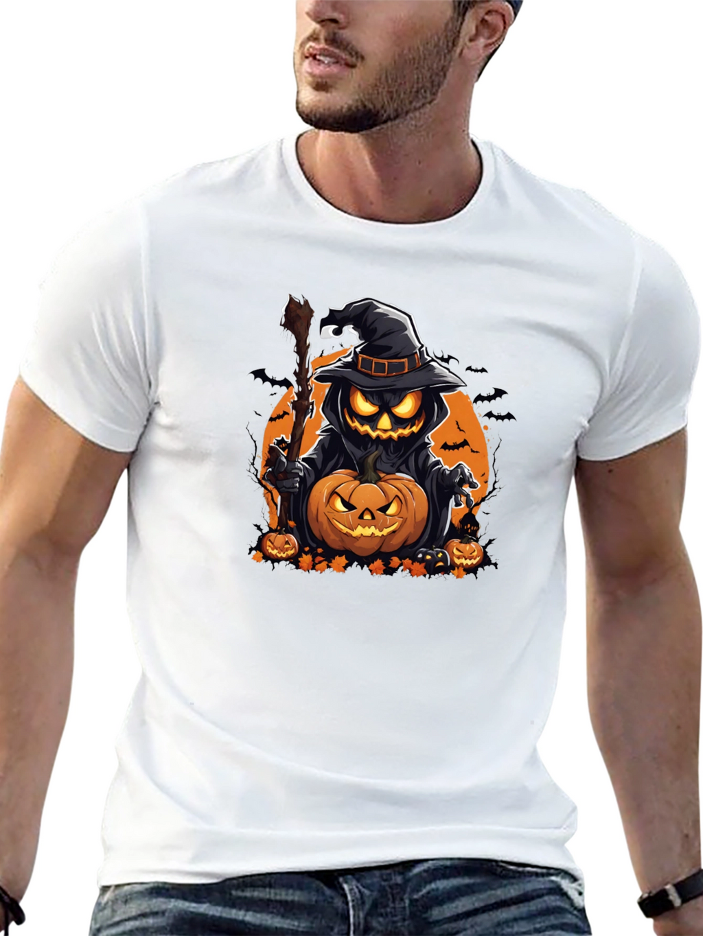 Halloween Pumpkin Wizard Black T-Shirt