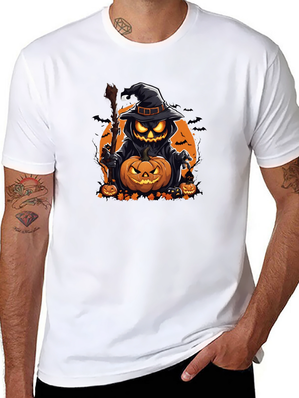 Halloween Pumpkin Wizard Black T-Shirt