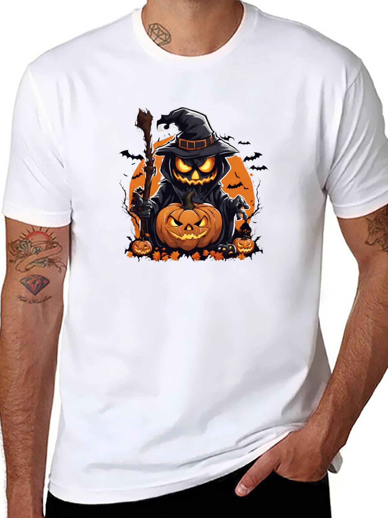 Halloween Pumpkin Wizard Black T-Shirt