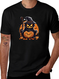 Halloween Pumpkin Wizard Black T-Shirt