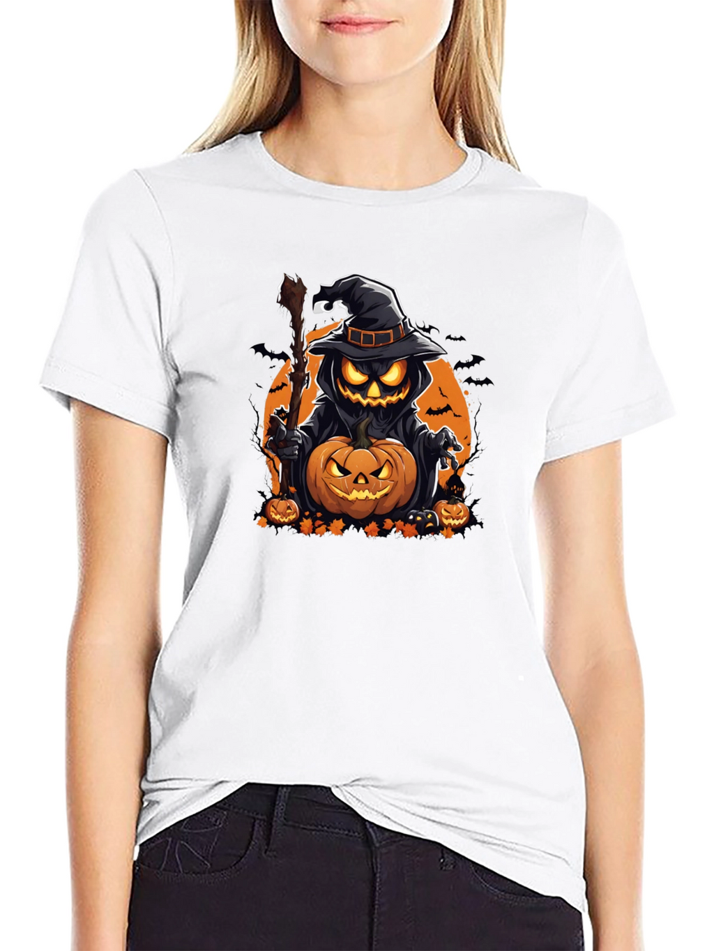 Halloween Pumpkin Wizard Black T-Shirt