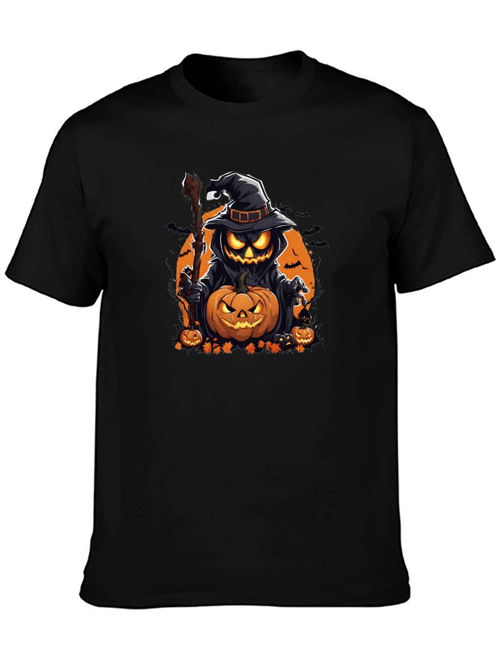 Halloween Pumpkin Wizard Black T-Shirt