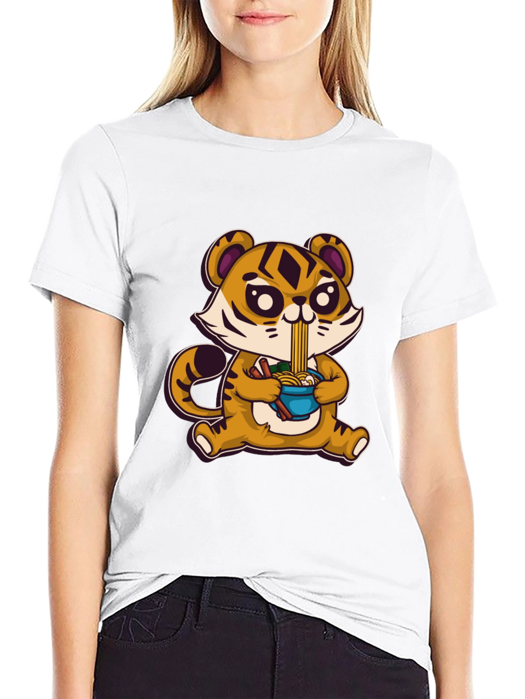 Cute Tiger Ramen T-Shirt - Cartoon Style