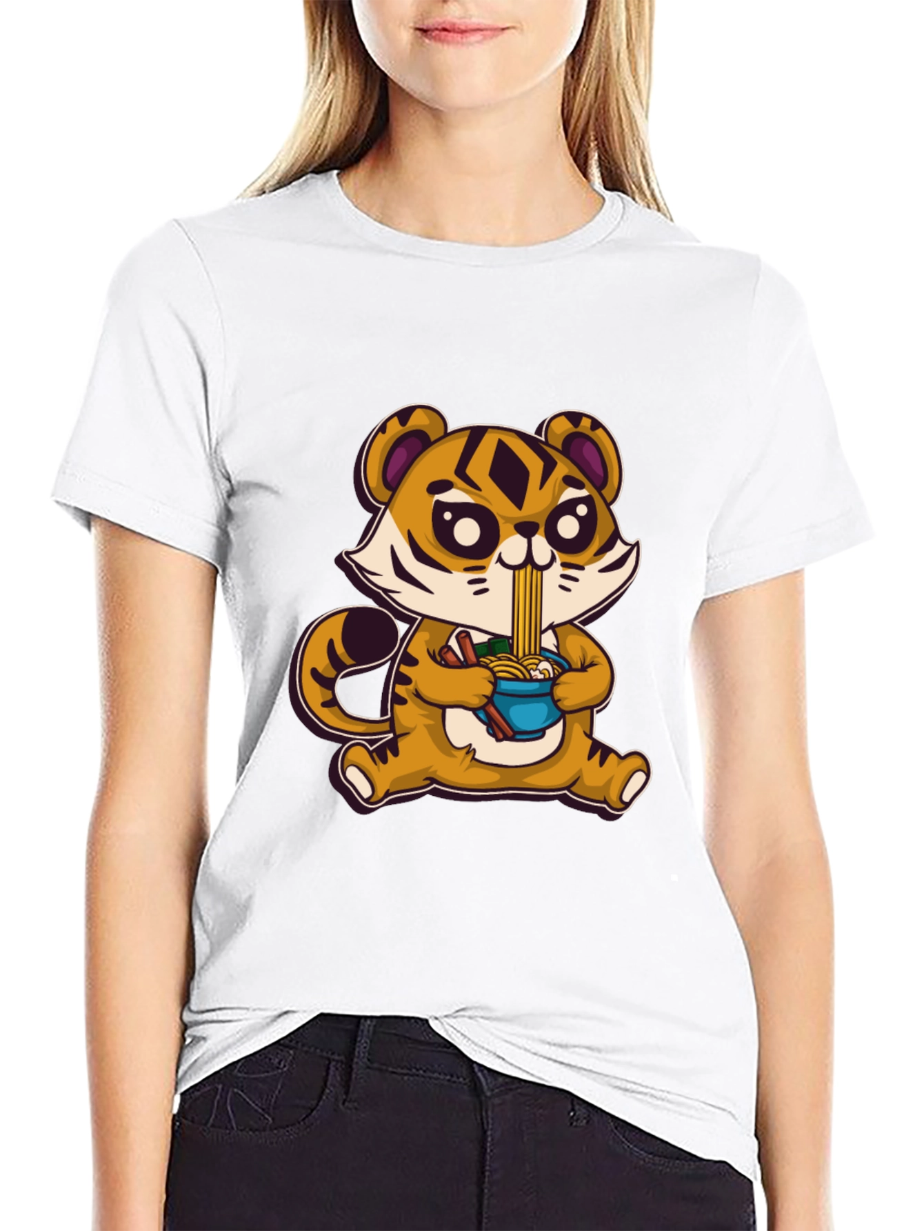 Cute Tiger Ramen T-Shirt - Cartoon Style