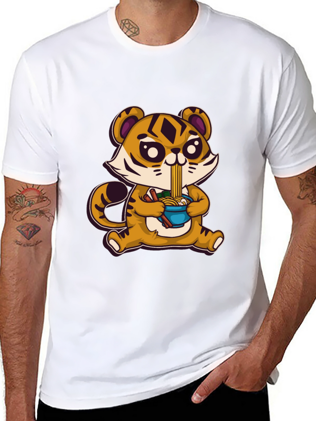 Cute Tiger Ramen T-Shirt - Cartoon Style