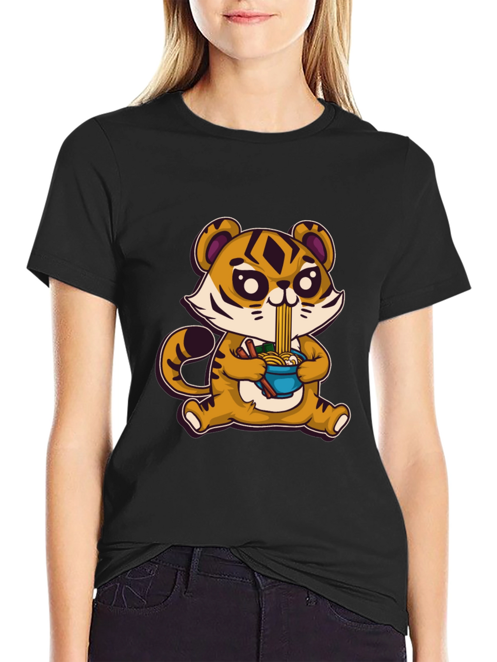 Cute Tiger Ramen T-Shirt - Cartoon Style