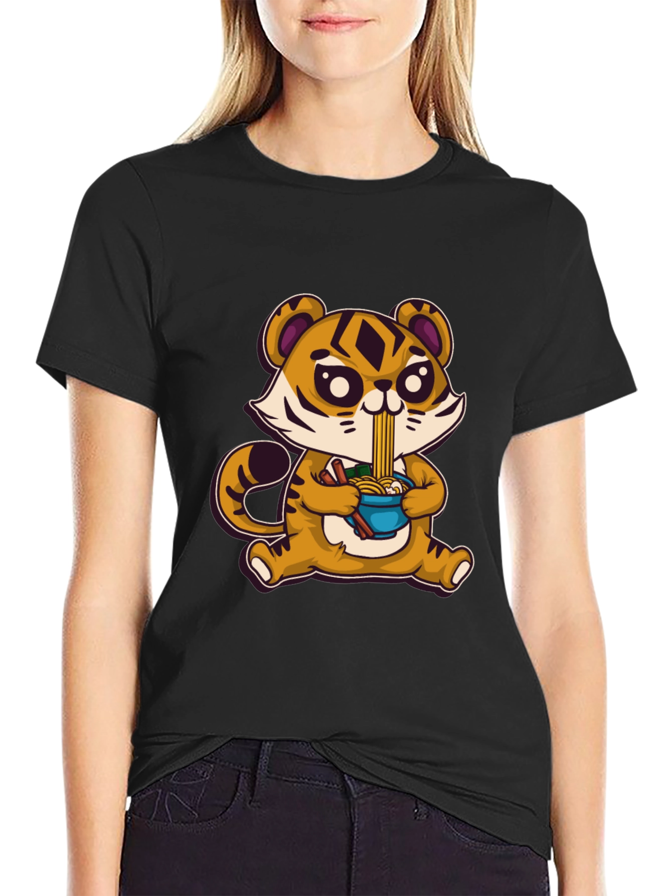 Cute Tiger Ramen T-Shirt - Cartoon Style