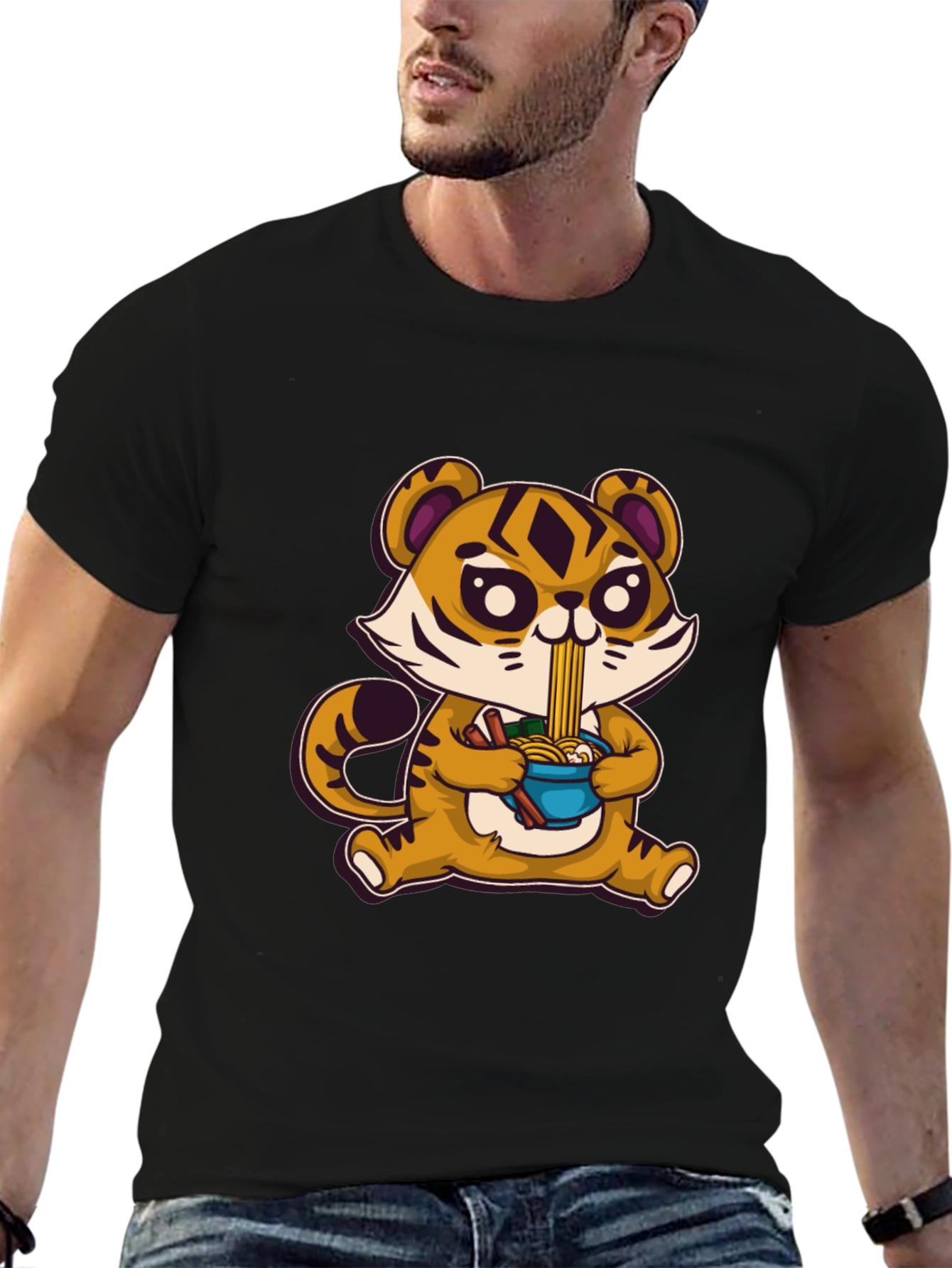 Cute Tiger Ramen T-Shirt - Cartoon Style