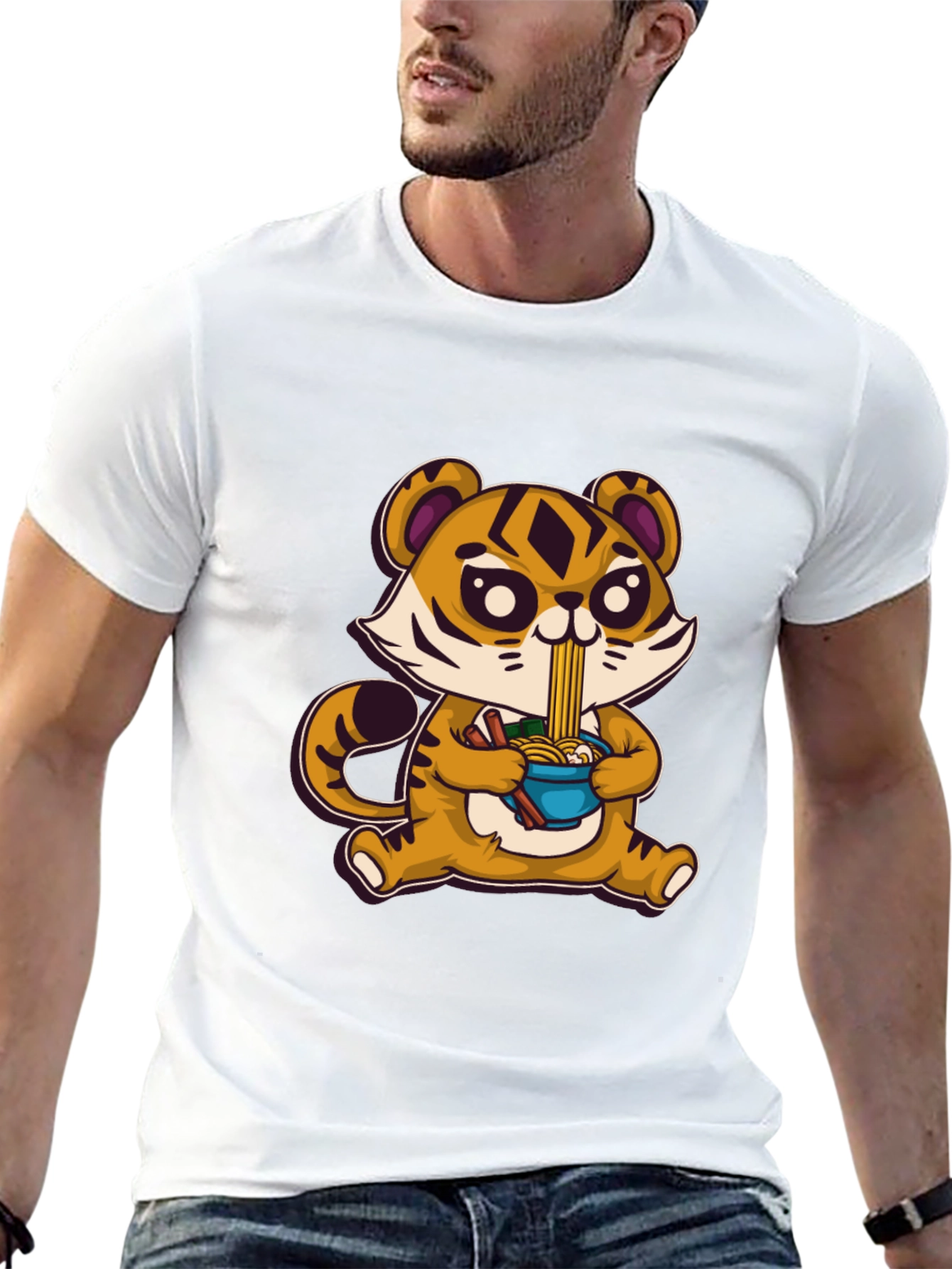 Cute Tiger Ramen T-Shirt - Cartoon Style