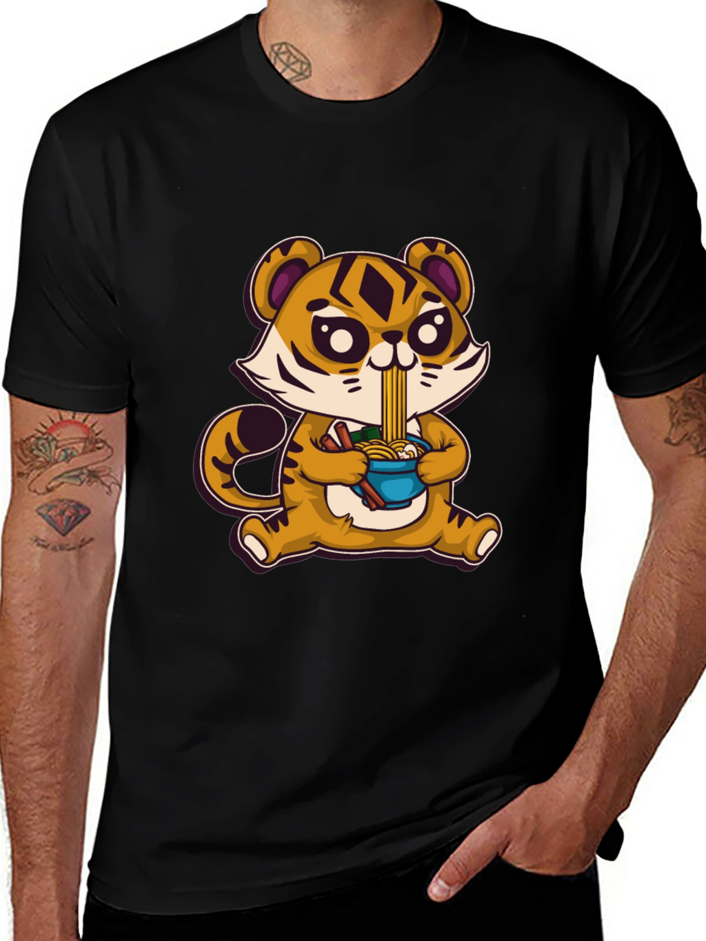 Cute Tiger Ramen T-Shirt - Cartoon Style