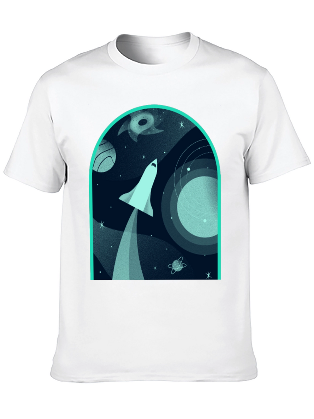 Space Shuttle Graphic Print Black T-Shirt