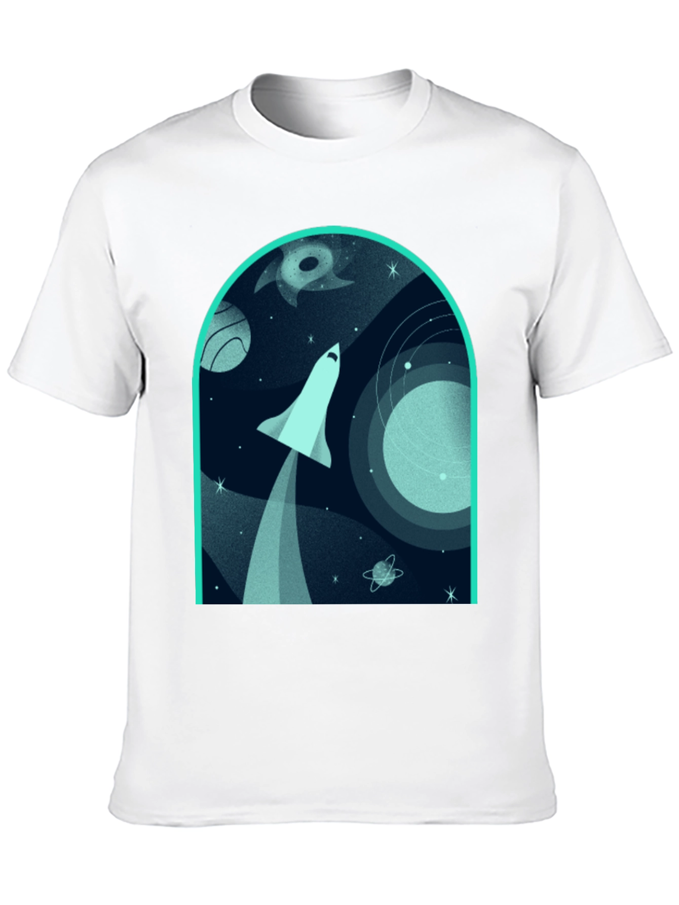 Space Shuttle Graphic Print Black T-Shirt
