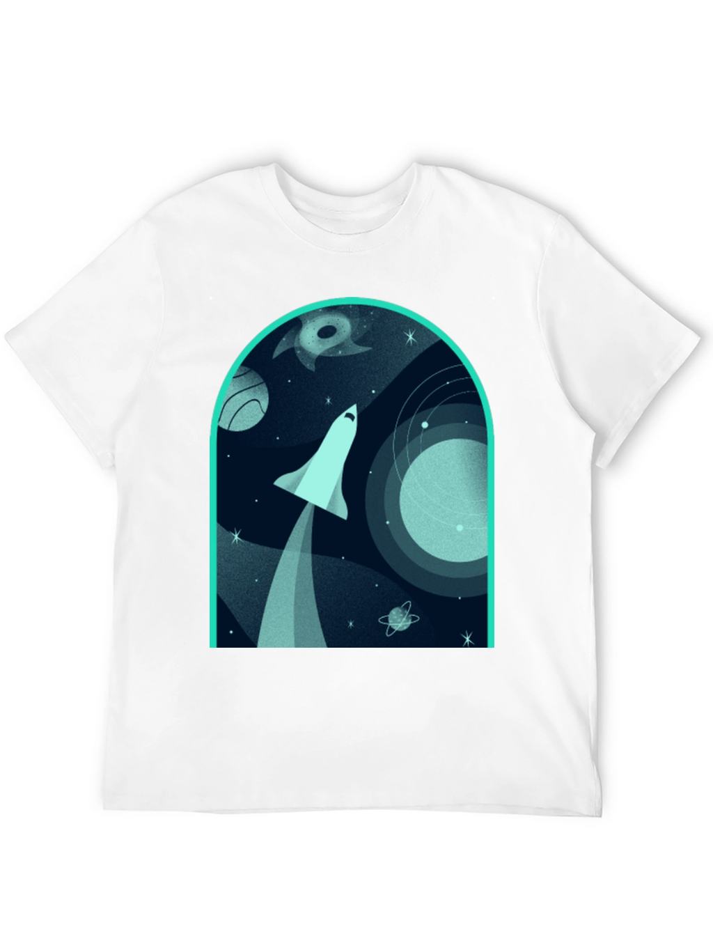 Space Shuttle Graphic Print Black T-Shirt